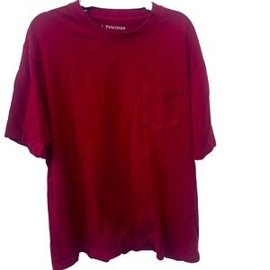 J Peterman Shirt Mens XL Red Pocket Crew Neck Cotton Woven Knit Short Sleeve